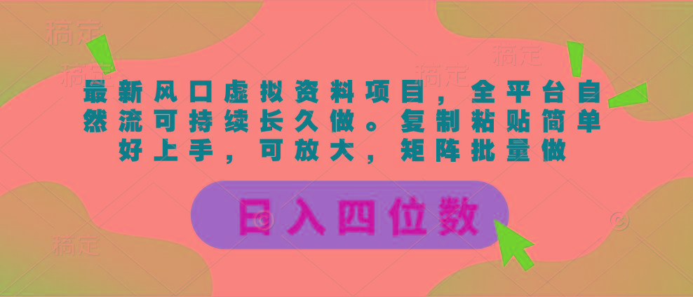 最新风口虚拟资料项目，全平台自然流可持续长久做。复制粘贴 日入四位数-云泽轻创网