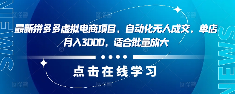 最新拼多多虚拟电商项目，自动化无人成交，单店月入3000，适合批量放大-云泽轻创网